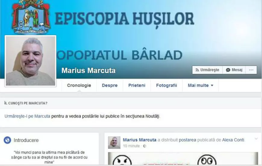 Pagina de Facebook a preotului Marius Mărcută