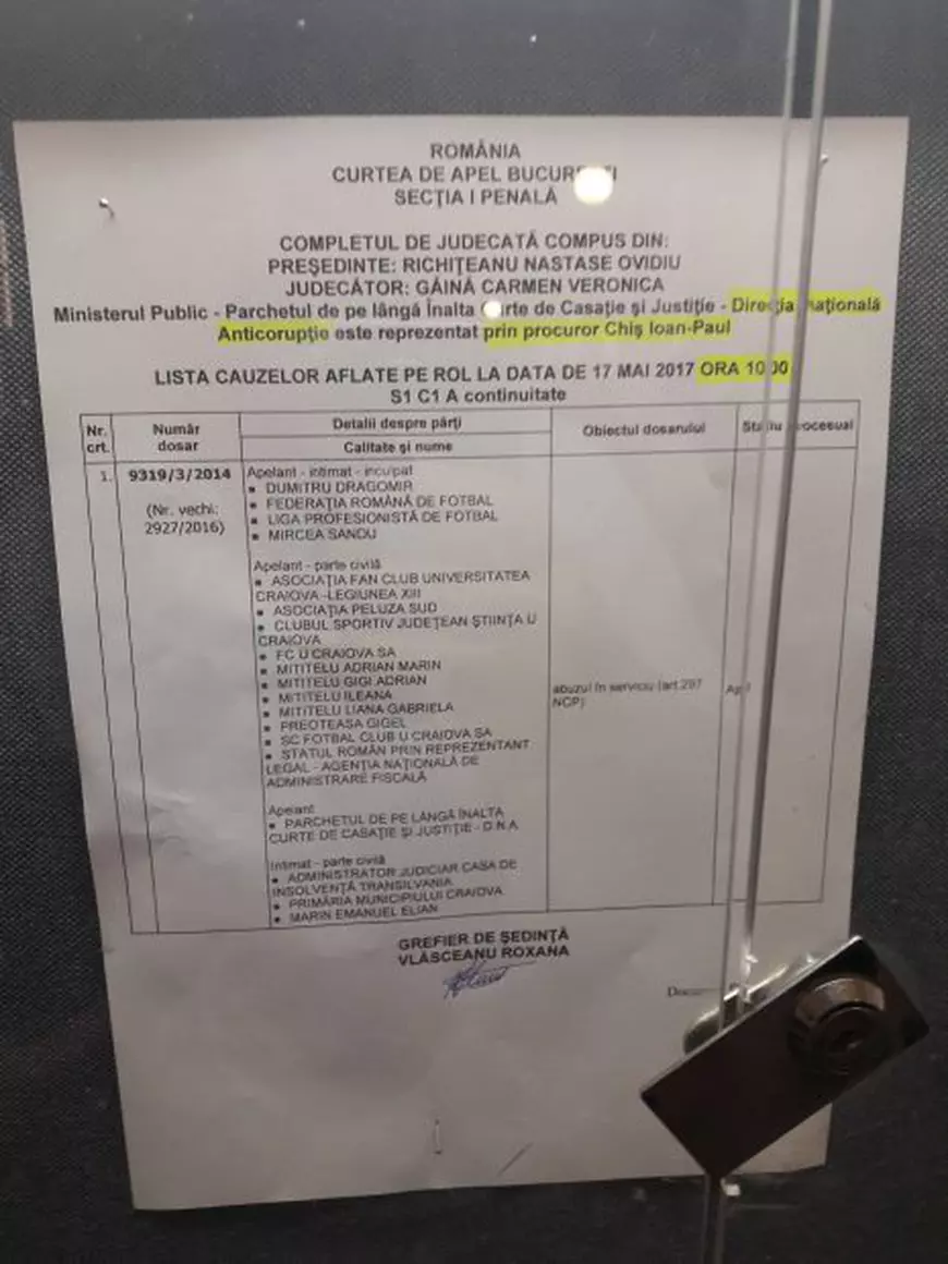 UPDATE: Mititelu, ca pe stadion. Instanța a respins cererea de amânare depusă de FRF. Mircea Sandu și Dumitru Dragomir tremură în dosarul privind dezafilierea Craiovei. În pledoariile finale, avocații lor au cerut achitarea, iar procurorul DNA - pedepse maxime / LIVETEXT