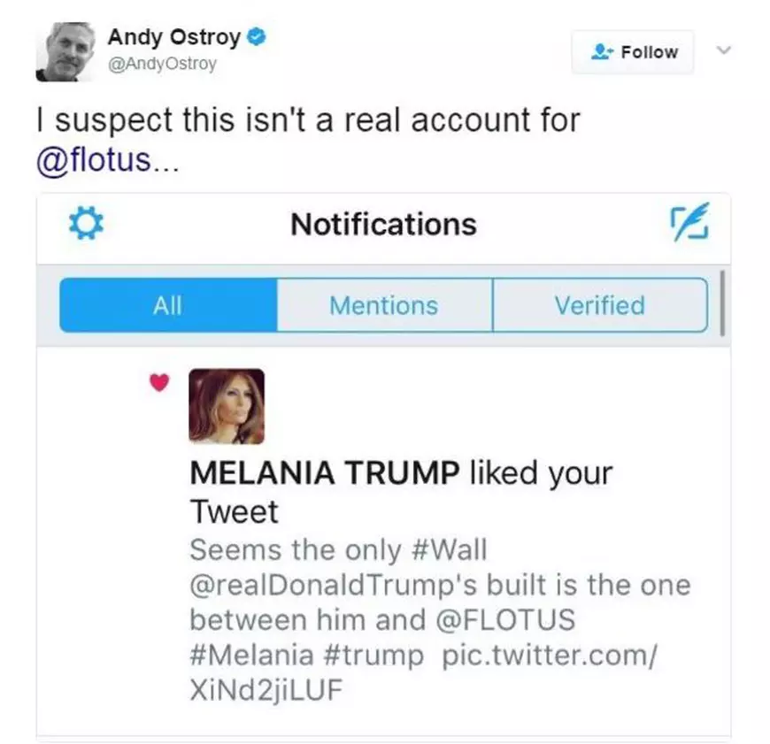 Melania Trump "a dat like" pe Twitter unui mesaj împotriva soțului ei