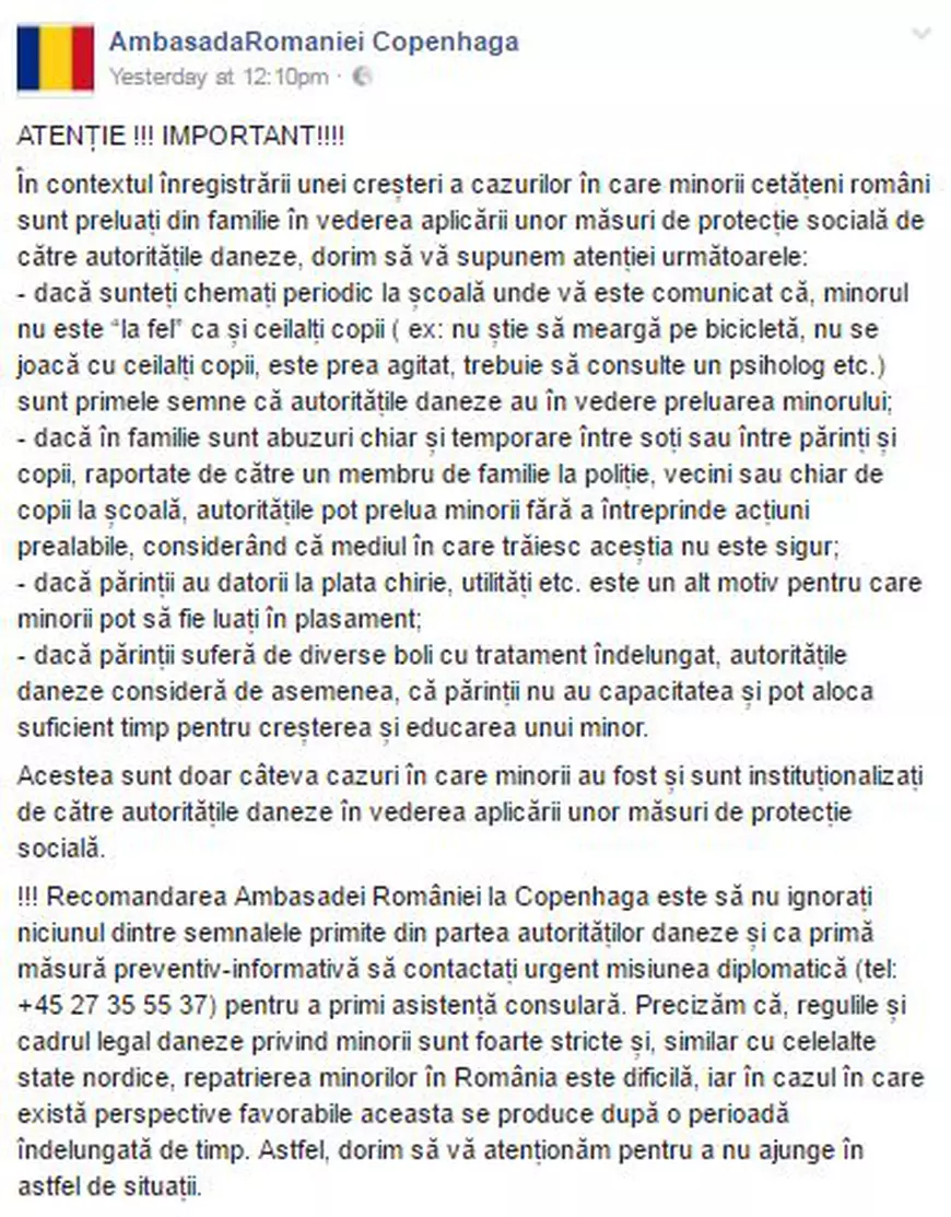 EXCLUSIV. Mesaj alarmant al Secției Consulare a României în Danemarca pentru părinții români. Învățați să recunoască semnele că vor rămâne fără copii; Ce spune MAE