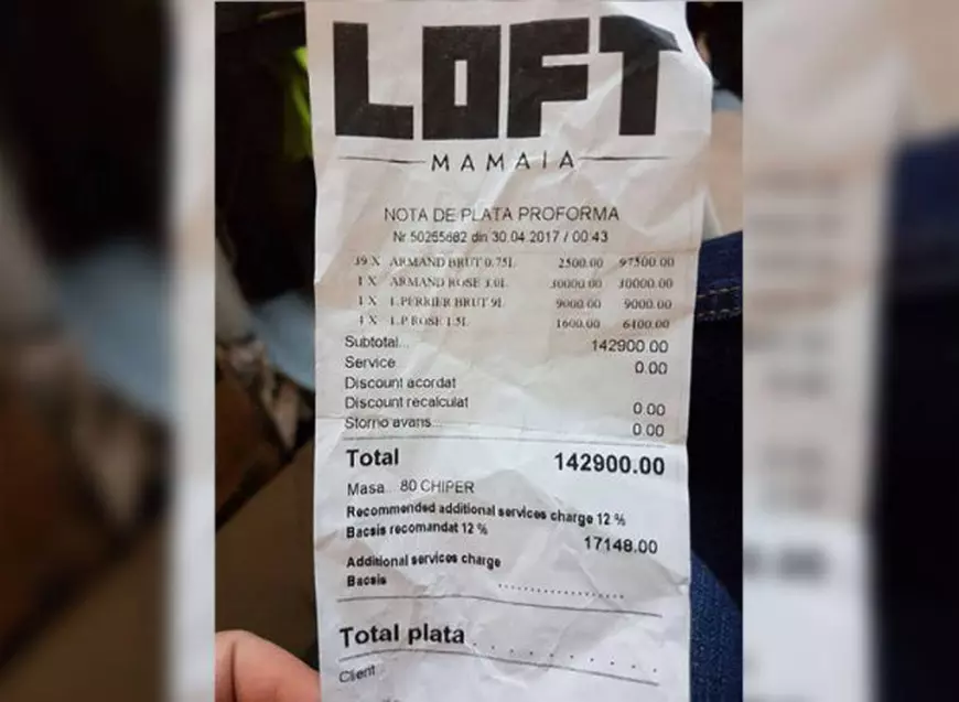 Așa arată o notă de plată de la Loft. Cu banii îți cumperi o garsonieră