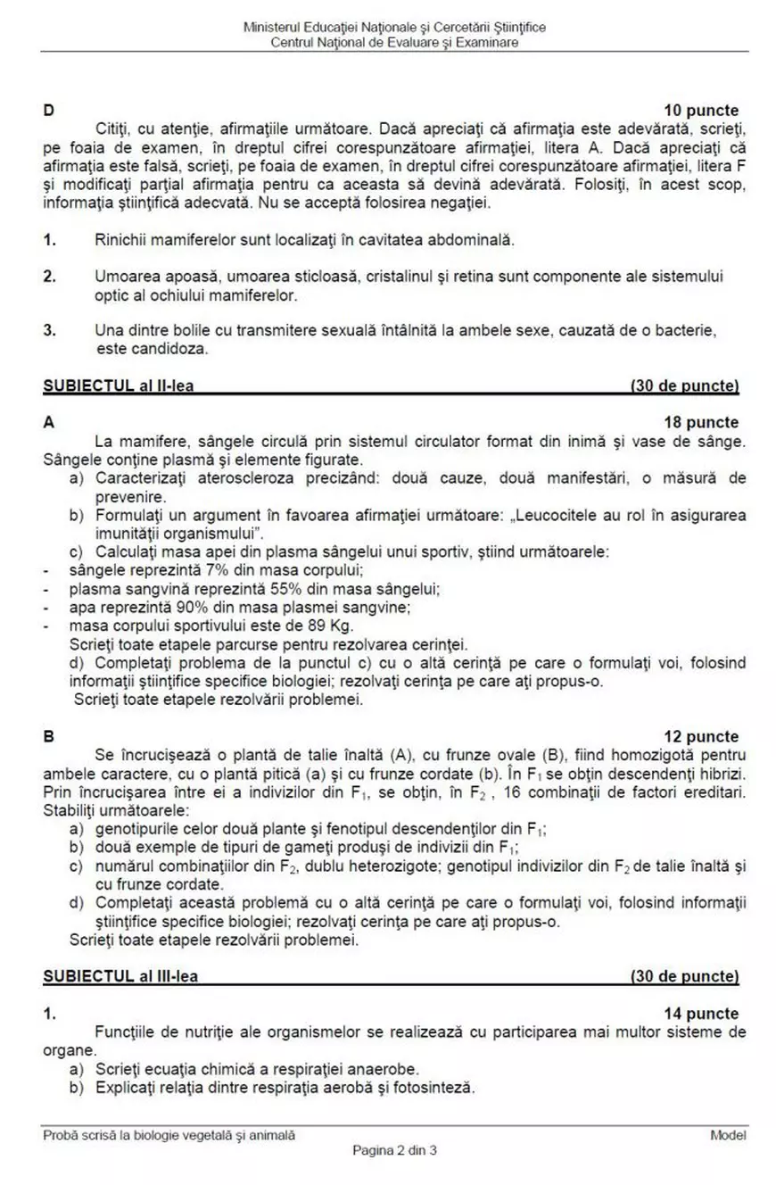 Subiectele la BIOLOGIE la Bacalaureat 2017. Vezi și baremul de corectare
