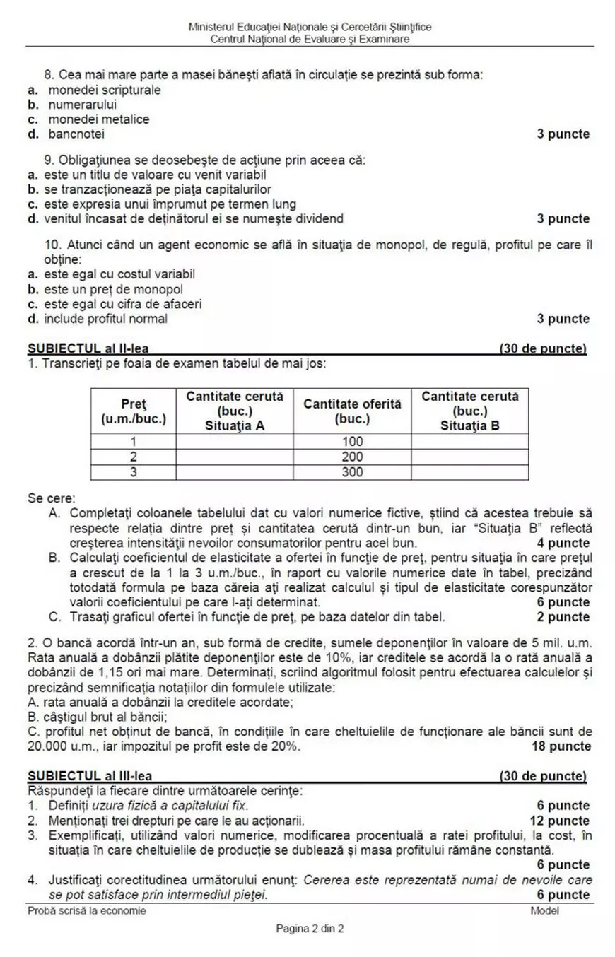 Subiectele la ECONOMIE la Bacalaureat 2017. Vezi și baremul de corectare