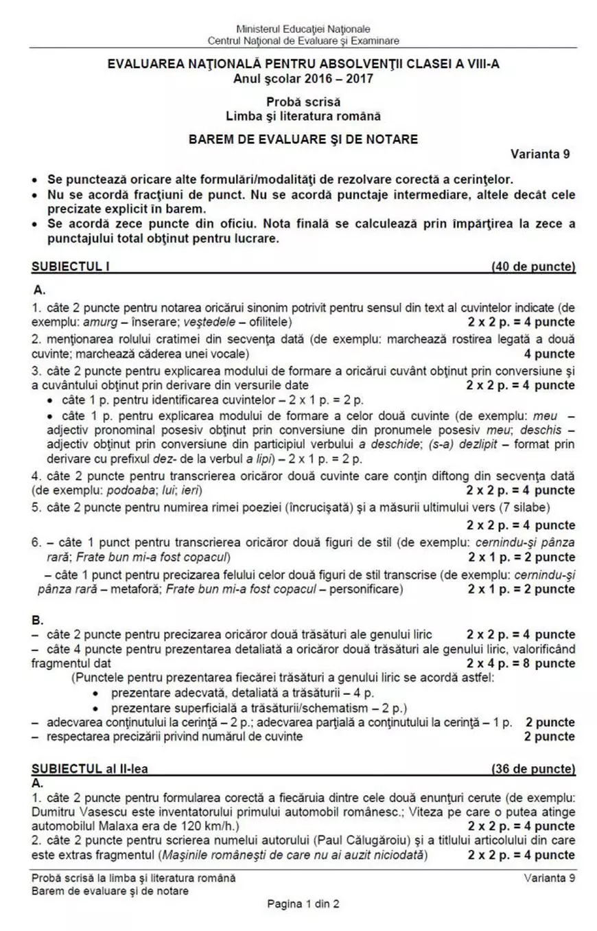 Evaluarea Națională 2017 - sesiunea specială. Subiectele și baremul la Limba română