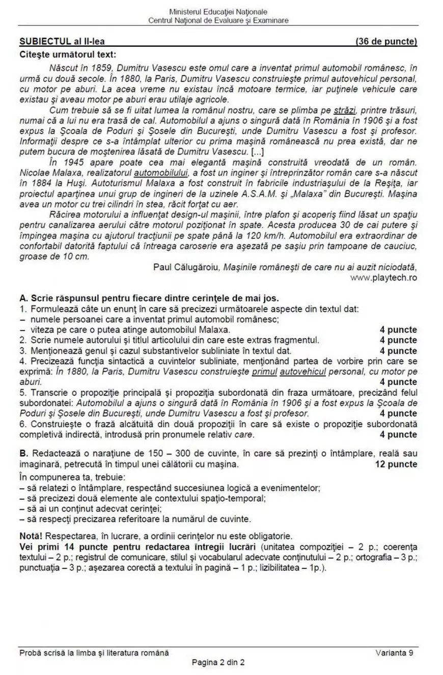 Evaluarea Națională 2017 - sesiunea specială. Subiectele și baremul la Limba română