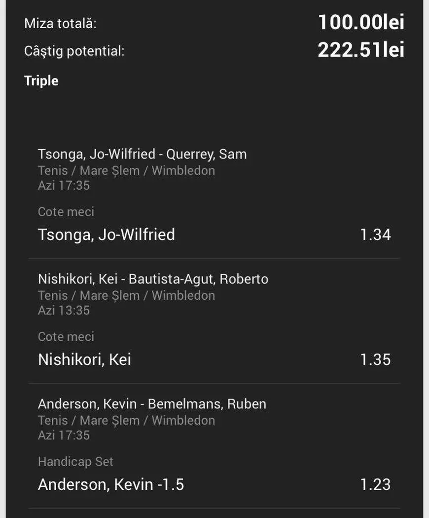 Biletul zilei tenis Wimbledon 07 iulie
