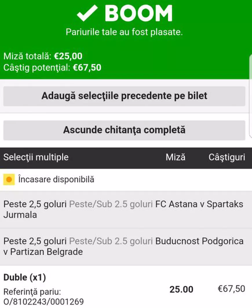 Biletul zilei pariuri, fotbal, 18 iulie. Multe goluri la meciul celor de la Partizan