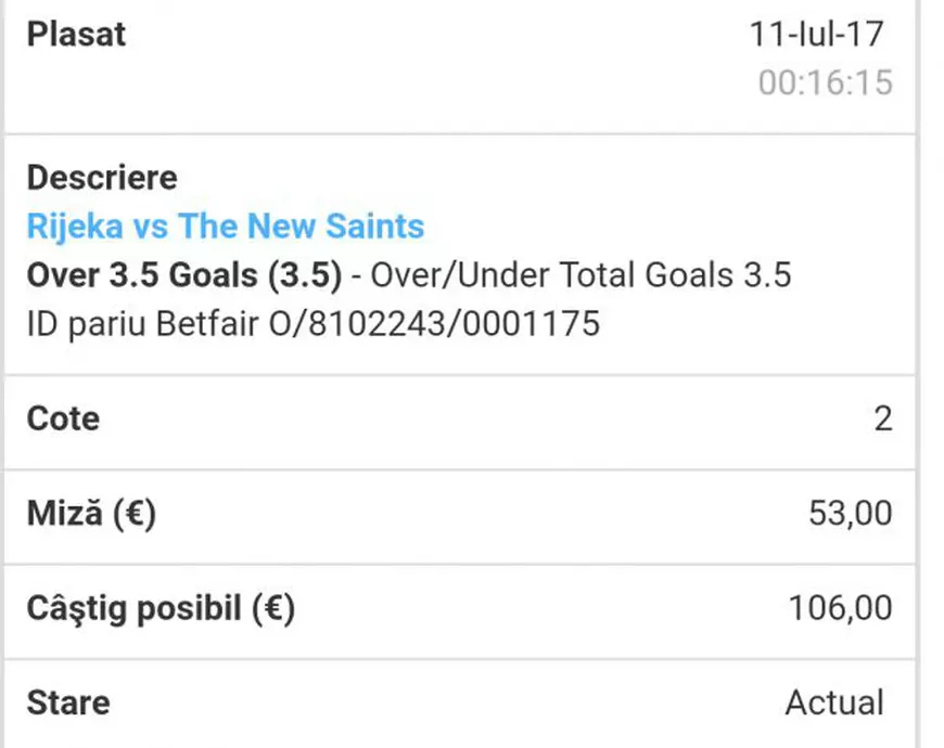 Cota zilei din fotbal 11 iulie 2017. Miza pe Rijeka - New Saints, din Liga Campionilor