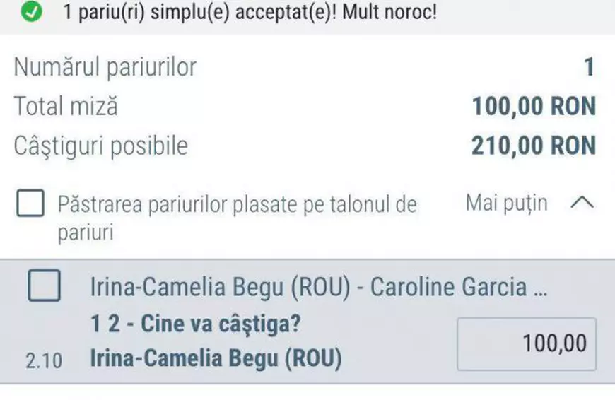 Cota zilei din tenis - Irina-Camelia Begu vs Caroline Garcia