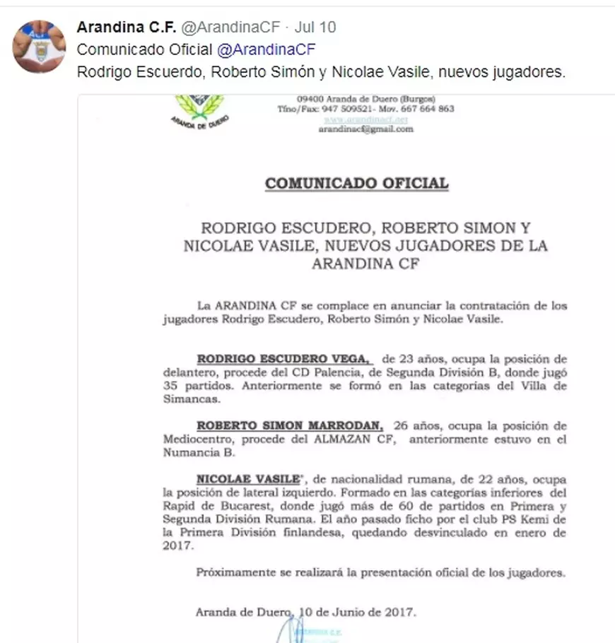 Comunicatul celor de la Arandina CF