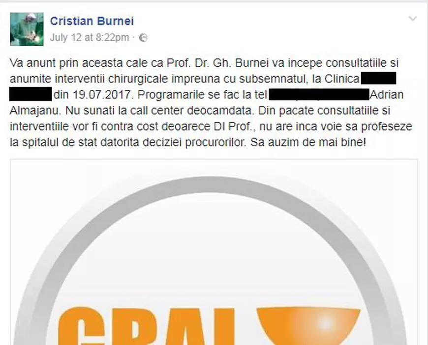 Gheorghe Burnei se întoarce în sala de operație, la un spital privat. Nu are voie să profeseze într-un spital de stat