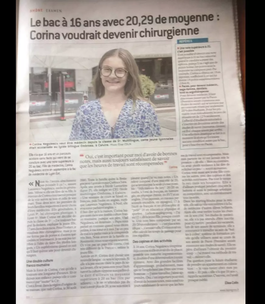 O româncă de 16 ani a luat nota maximă la bacalaureatul francez. Un ziar din Hexagon i-a dedicat o pagină întreagă