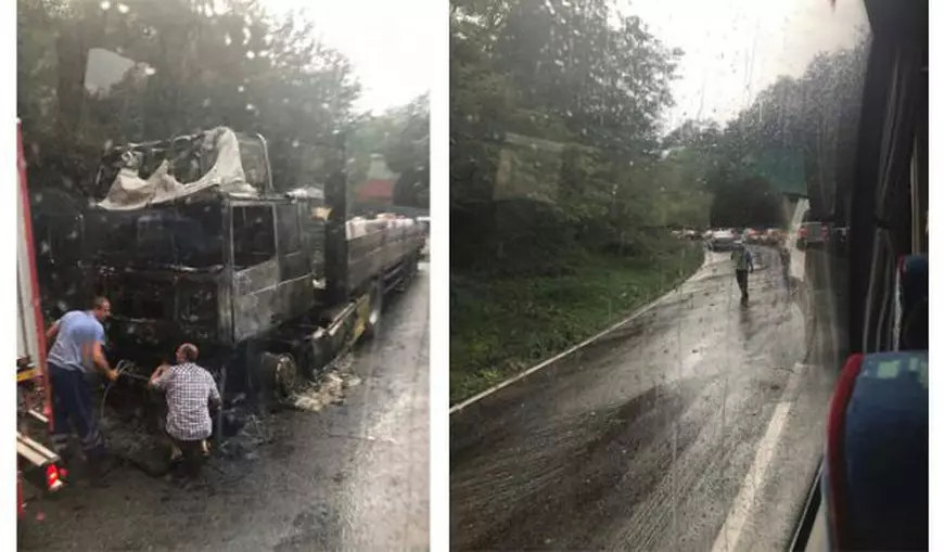 TIR în flăcări pe DN7, între Argeş şi Vâlcea. Pompierii au intervenit imediat