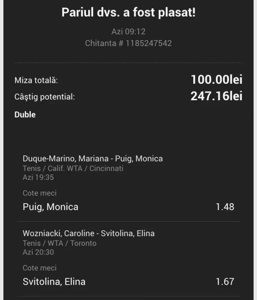 Biletul zilei din tenis, 13 august. Meciuri din turnee WTA