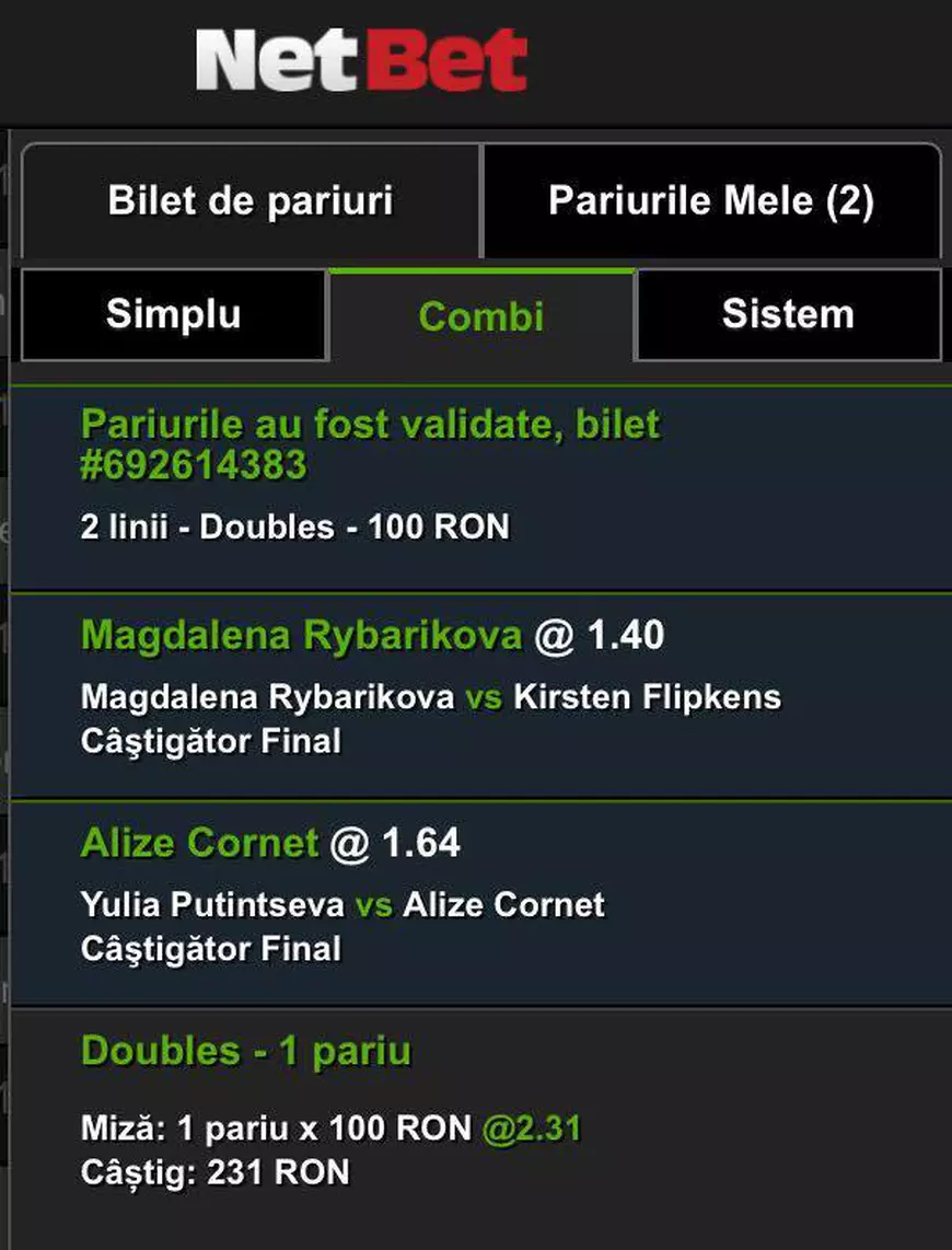 Biletul Zilei Tenis 20 august