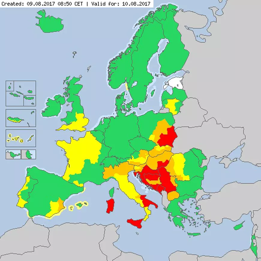 Cod roșu de caniculă în șase țări din Europa. Harta țărilor afectate de valul de caniculă numit "Lucifer"
