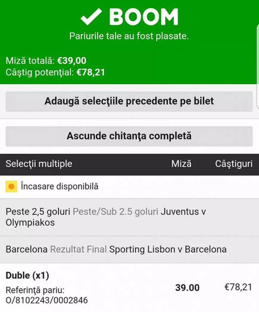 Biletul zilei pariuri fotbal 27 septembrie vine din Champions League