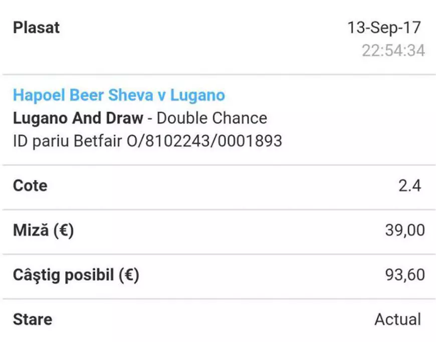 Cota zilei și avancronică pentru meciul Hapoel Beer Sheva vs Lugano