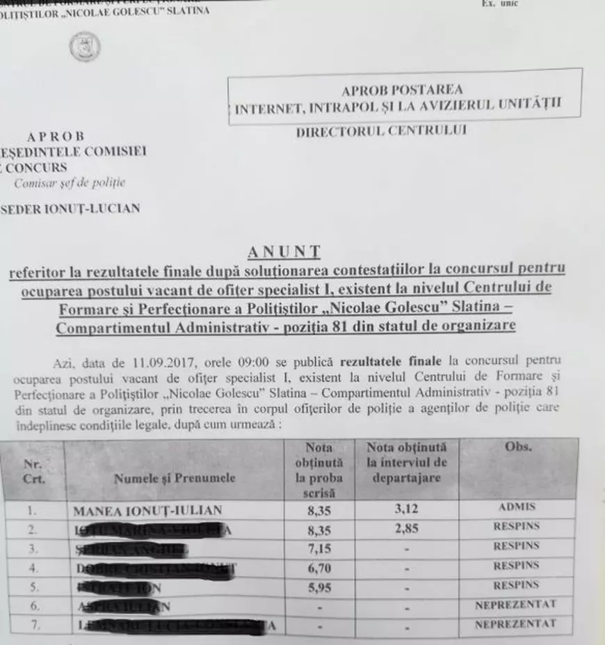 A fost admis la Școala de Poliție din Slatina cu nota 3,12. Cum a fost posibil