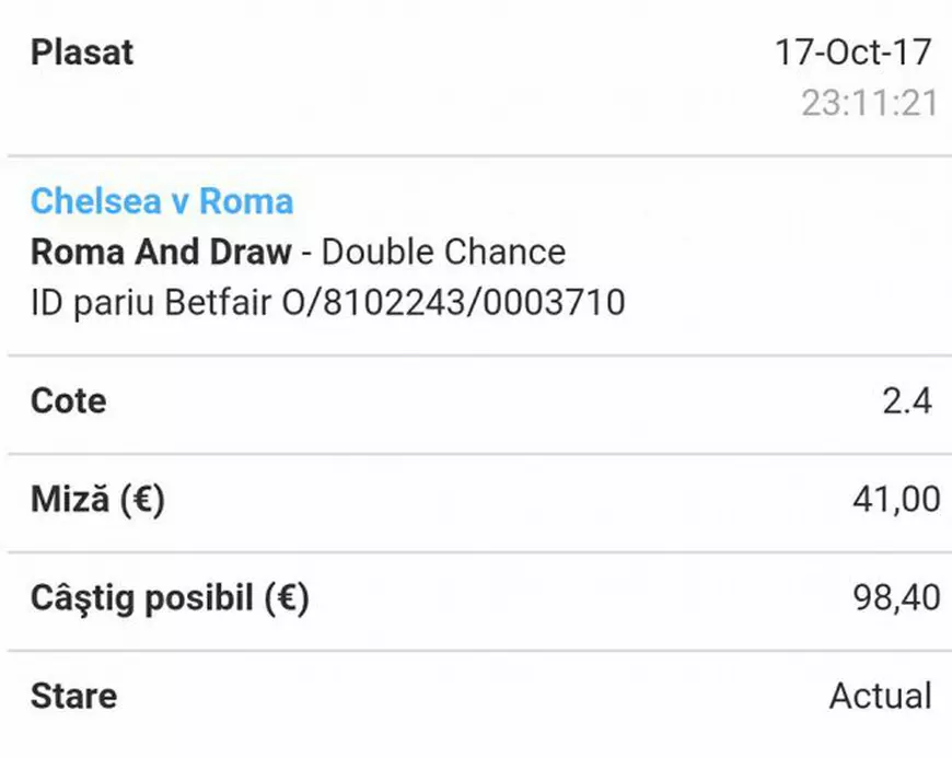Cota zilei și avancronică pentru meciul Chelsea vs AS Roma