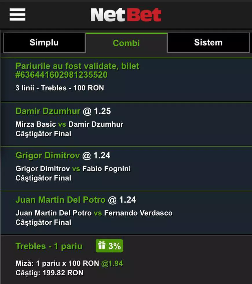 Biletul zilei din tenis 21 octombrie