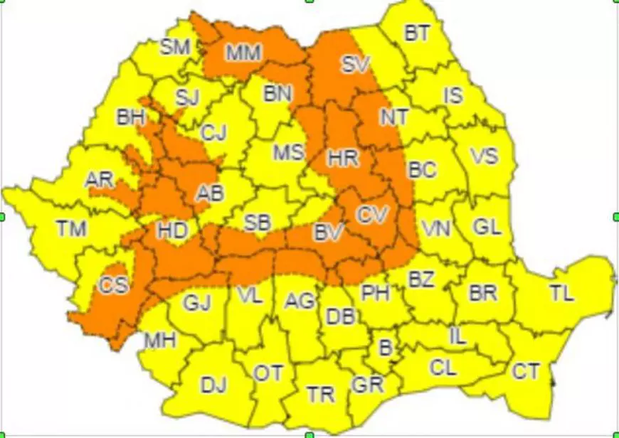 Cod portocaliu de vânt puternic și ninsori viscolite, în 29-30 octombrie