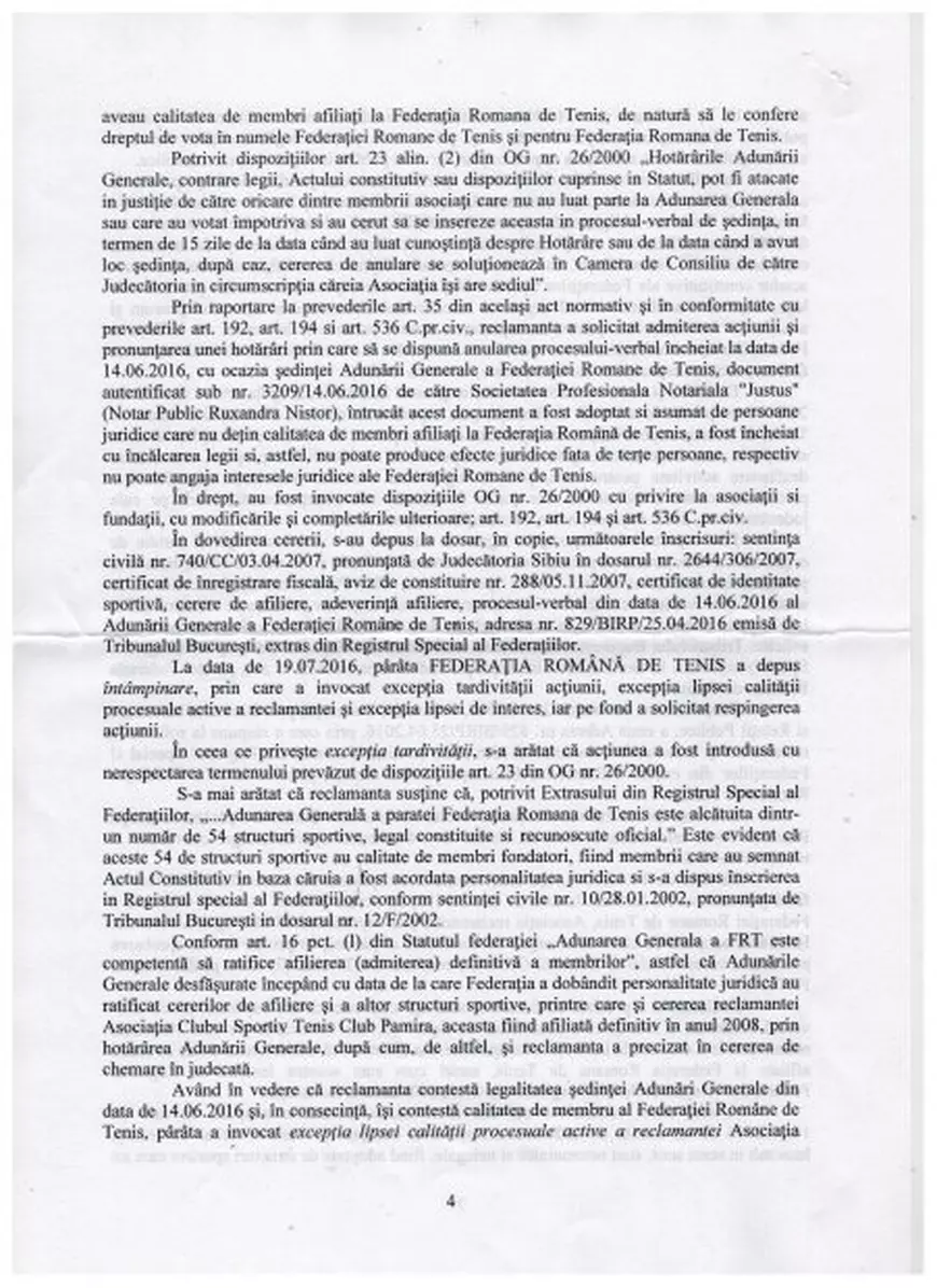 Alegerile de la Federația Română de Tenis. MTS, somat să nu accepte cluburile de apartament / ACTE