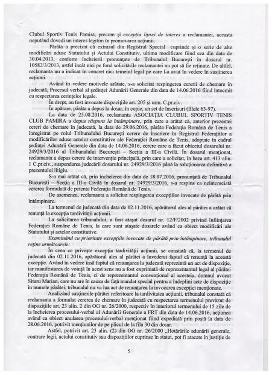 Alegerile de la Federația Română de Tenis. MTS, somat să nu accepte cluburile de apartament / ACTE