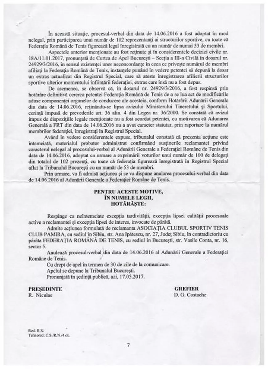 Alegerile de la Federația Română de Tenis. MTS, somat să nu accepte cluburile de apartament / ACTE