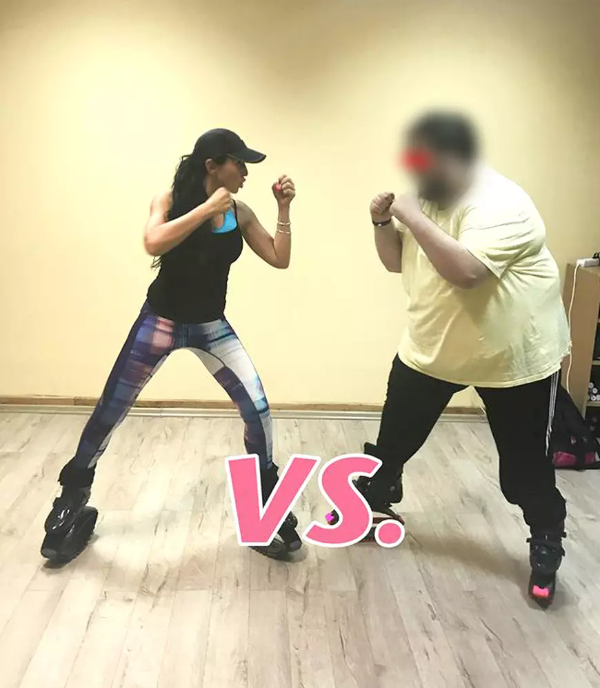 EXCLUSIV/ Super-provocare pentru o antrenoare. Kinga Sebestyen ”îl bagă” la Kangoo Jumps pe un barbat de 200 de kilograme