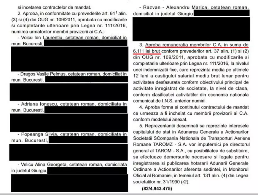 Numire noi membri C.A. TAROM | Sursa: MO 2893 din 18 aug 2017