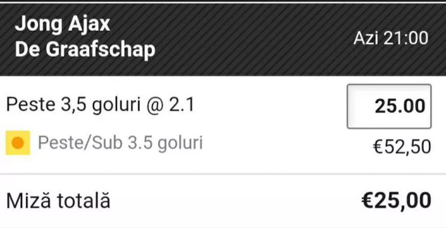 Cota zilei și avancronică pentru meciul Jong Ajax vs De Graafschap