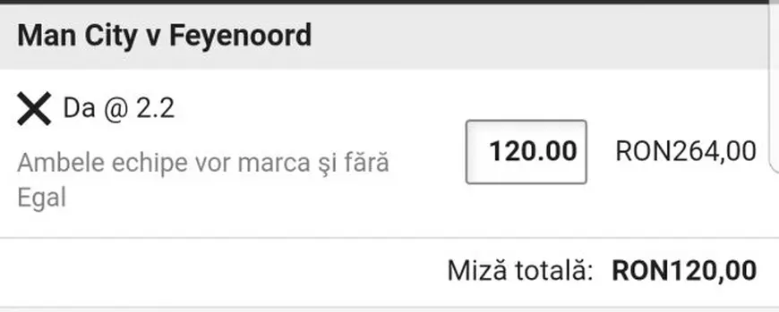Cota zilei și avancronică pentru meciul Manchester City vs Feyenoord