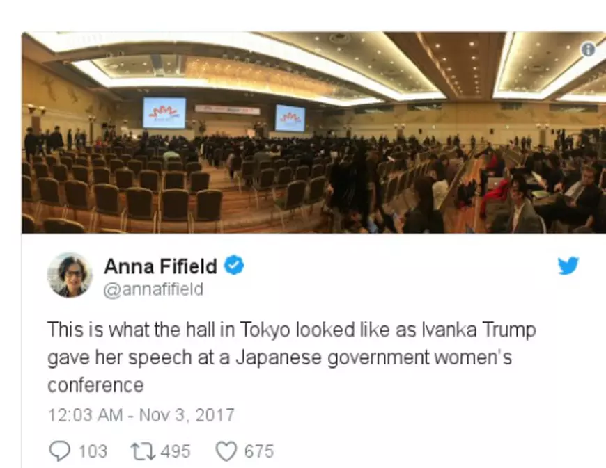 Ivanka Trump a susținut un discurs despre hărțuirea femeilor, în Tokyo. Sala a fost doar pe jumătate plină