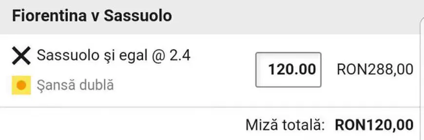 Cota zilei și avancronică pentru meciul Fiorentina vs Sassuolo