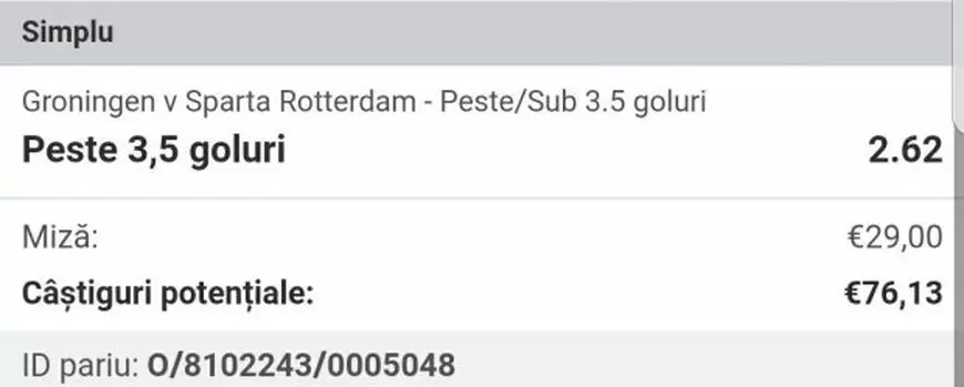 Cota zilei și avancronică pentru meciul Groningen vs Sparta Rotterdam