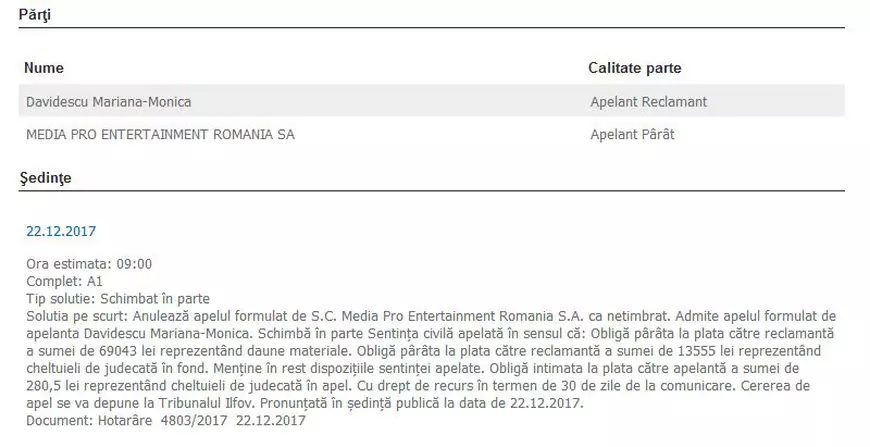 Monica Davidescu primeşte despăgubiri de aproape 30.000 de euro, după accidentarea de la "Dansez pentru tine"