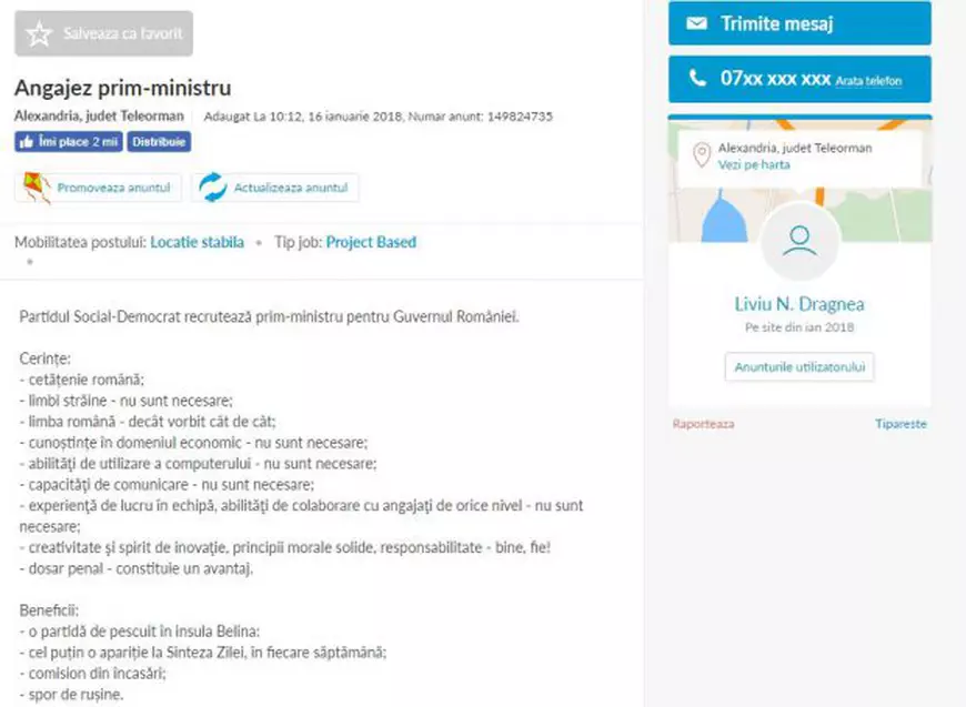 Anunț de angajare pentru prim-ministru. Ce calități trebuie să aibă candidatul