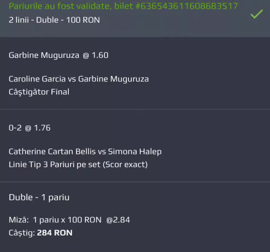 Biletul zilei din tenis 16 februarie. Victorie fără set pierdut pentru Simona Halep