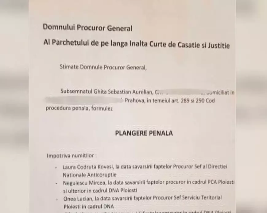 Sebastian Ghiţă a făcut plângere penală împotriva lui Kovesi şi a DNA Ploieşti. Parchetul ICCJ face cercetări