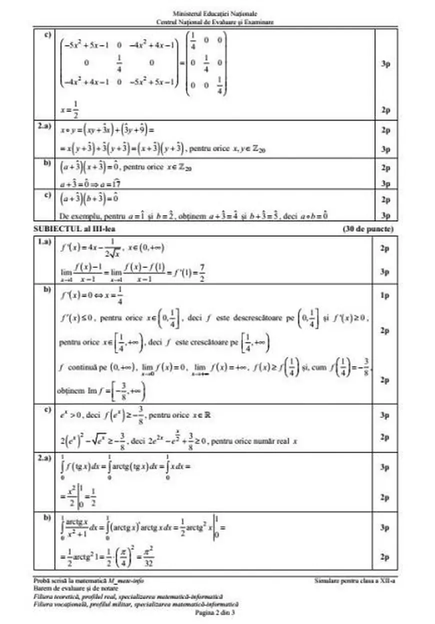 Subiectele date la simularea Bacalaureat 2018 la Matematică. Barem de corectare