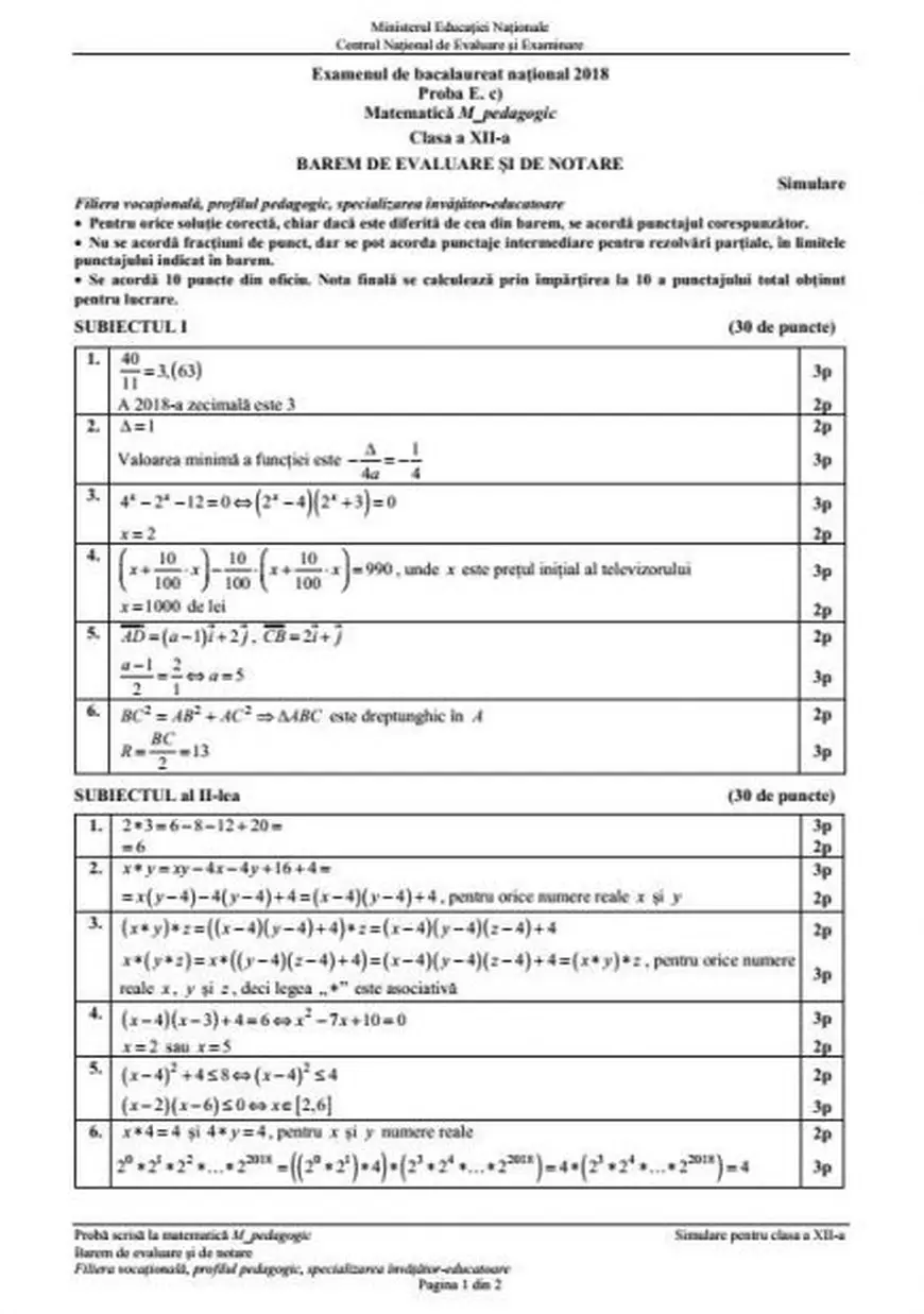Subiectele date la simularea Bacalaureat 2018 la Matematică. Barem de corectare