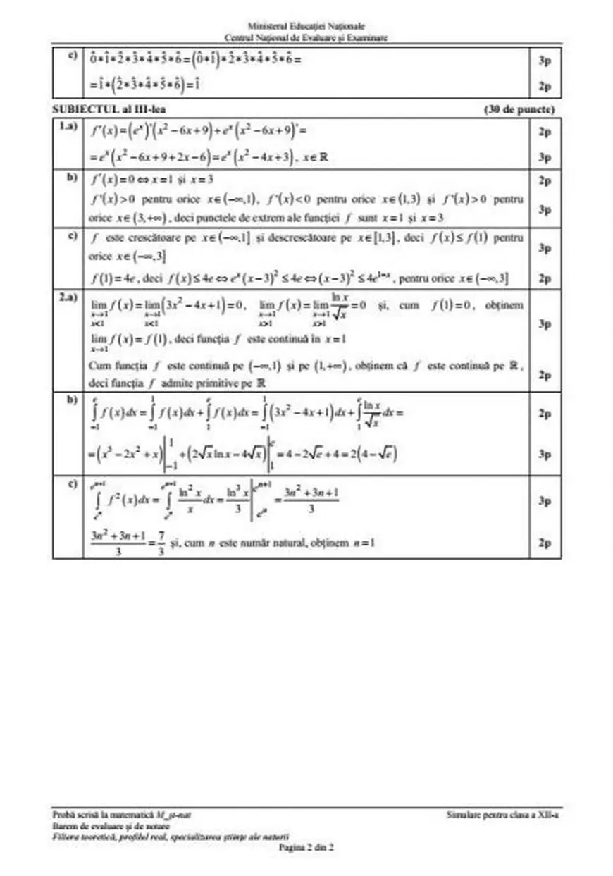 Subiectele date la simularea Bacalaureat 2018 la Matematică. Barem de corectare