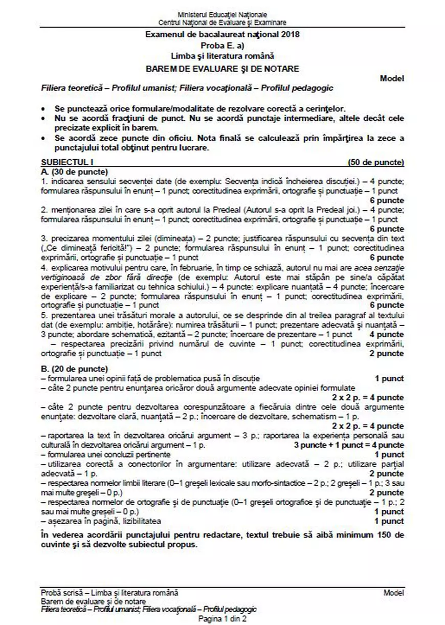 Simulare BACALAUREAT 2018 la Limba și literatura română. Modele de subiecte