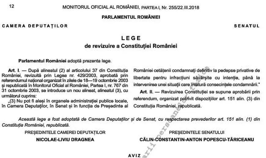 Inițiativa legislativă cetățenească ”Fără penali în funcții publice”, semnată de Liiceanu și Șora, publicată în Monitorul Oficial