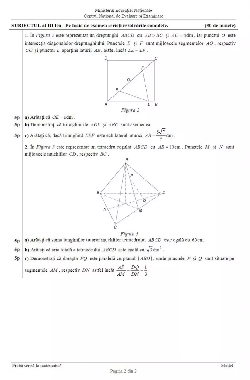 Simularea Evaluării Naţionale 2018 la Matematică, pentru clasa a VIII-a. Model de subiect