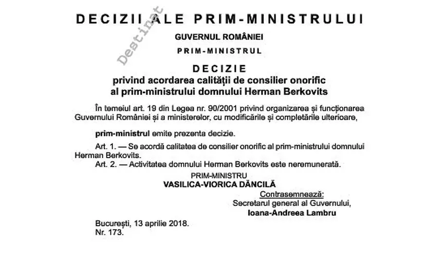 Herman Berkovits, medicul lui Benjamin Netanyahu, numit consilier onorific al premierului Viorica Dăncilă