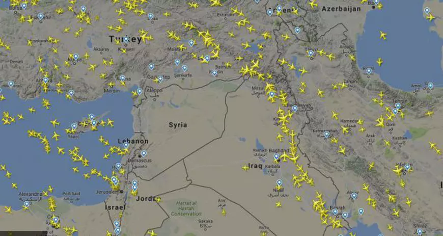 FOTO | Cum arată spațiul aerian al Siriei, după ce Eurocontrol a emis o alertă cu privire la posibile atacuri cu rachetă