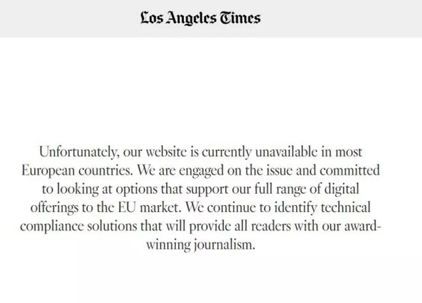 Site-ul LA Times este indisponibil utilizatorilor europeni