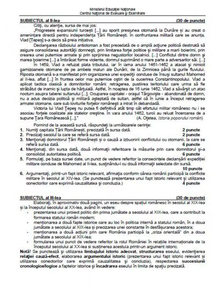 BAC Istorie 2018. Model de subiect pentru proba scrisă la istorie